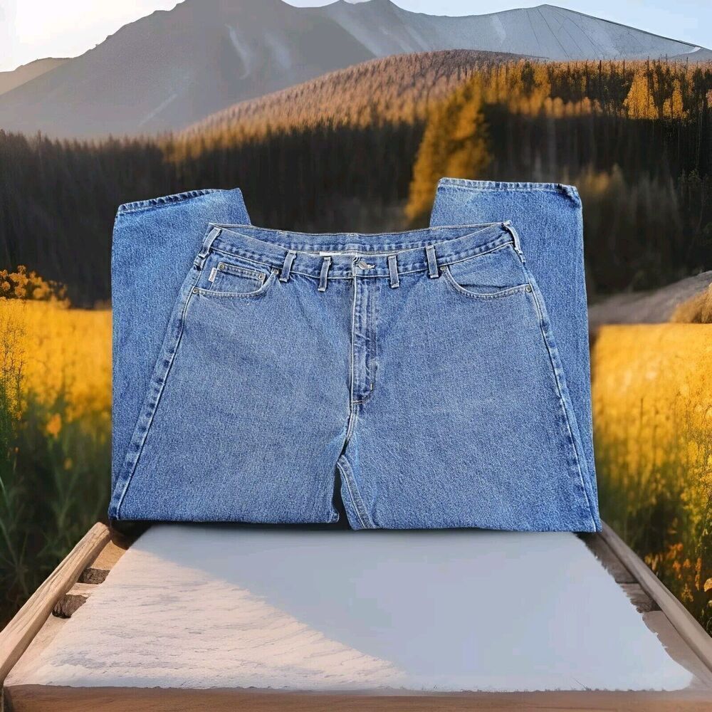 Vintage Carhartt Mens Denim Relaxed Fit 44 X 30 Work Pants Tough B160 DST jeans